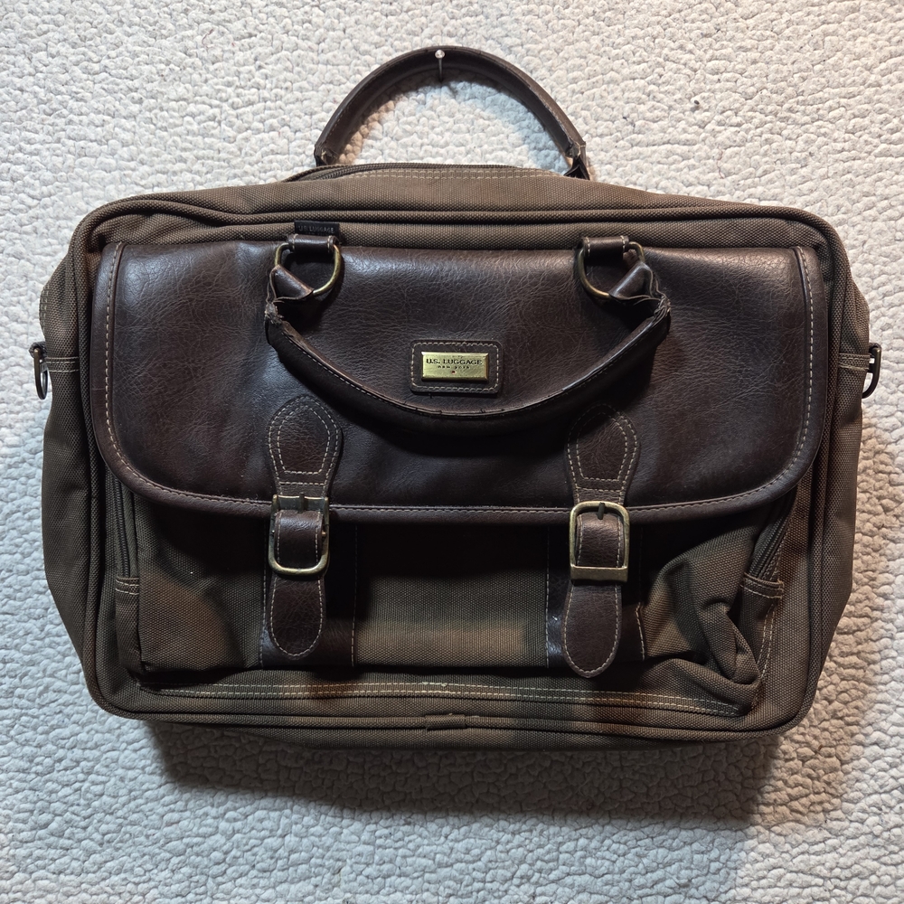 U.S.LUGGAGE BRAND Brown Leather and Canvas LAPTOP BRIEFCASE
